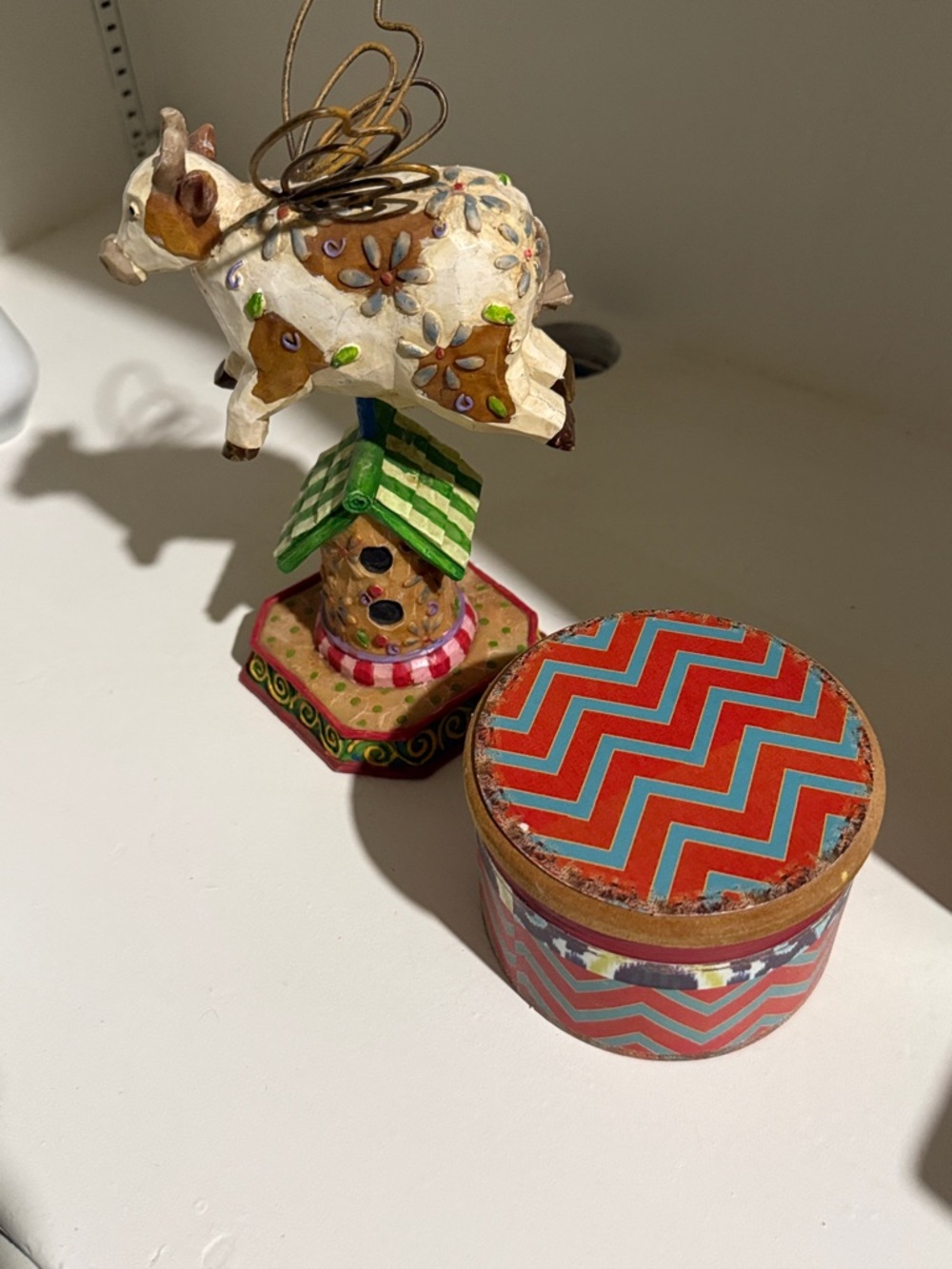 Jim Shore Green-Top Striped Base Decorative Birdhouse & chevron container